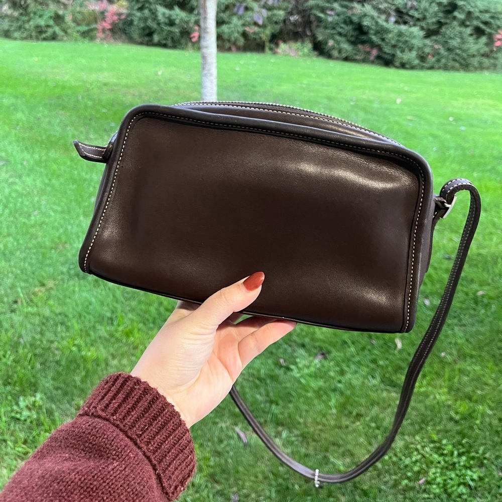 Vintage 90s coach mocha brown mimosa zip crossbody bag purse leather chocolate